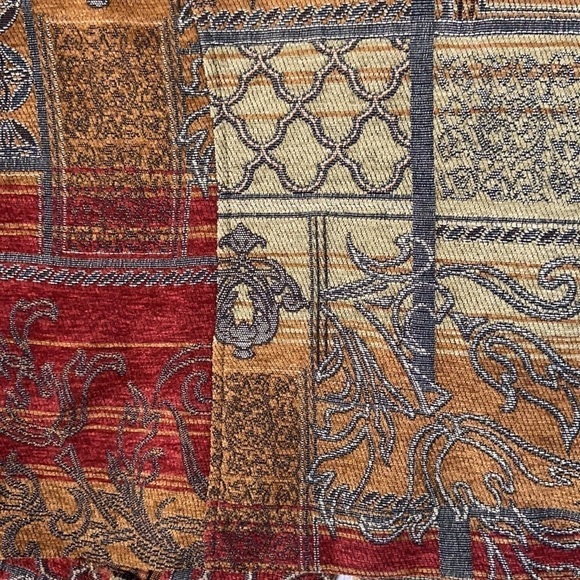 CJ Banks Tapestry Full Zip Burgundy Red Orange Brown Cream Floral Swirl Blazer - Picture 14 of 16